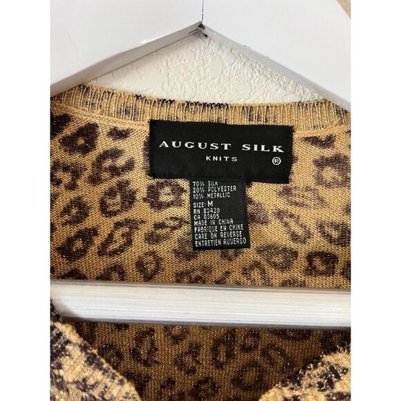 August Silk Knits Metallic Animal Print Sweater Womens Medium Brown Pullover - Picture 4 of 7